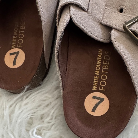 White Mountain Beige Suede Buckle Clogs - Picture 4 of 7